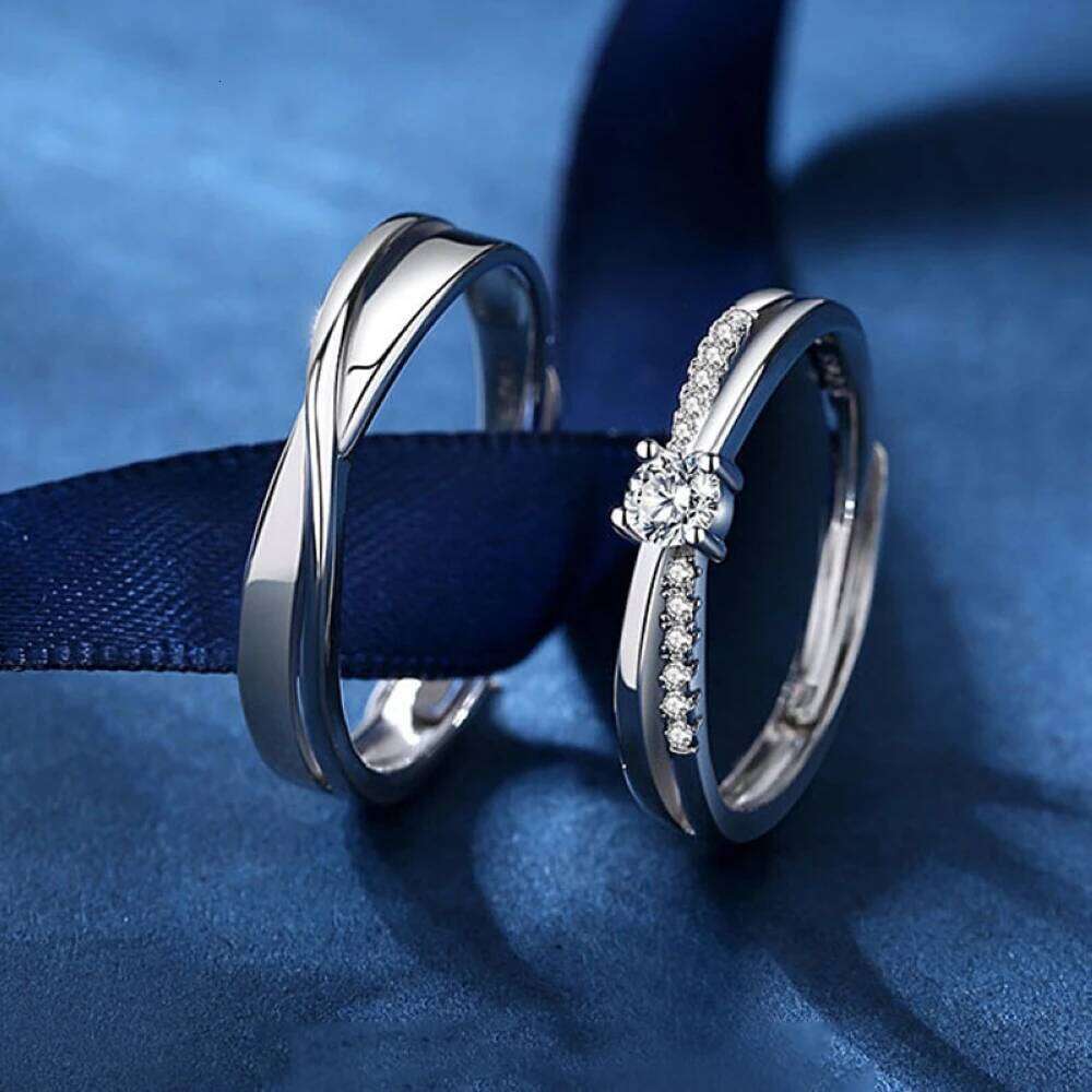 1 Pair Twist Overlap Opening Couple Rings Copper Plated Platinum Five Layer Coating Men Women Adjustable Finger Jewelry W260206