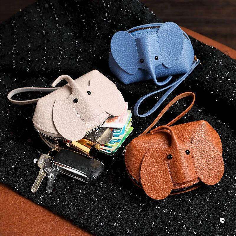 PU Leather Elephant Money Bag Women Coin Purse With Ring Multifunctional Zipper Storage Bags Key Case Y260206