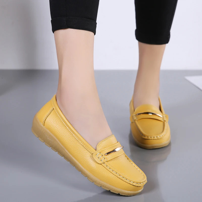 2025 Genuine Leather Shoes Woman Slip On Women Flats Moccasins Womens Loafers Spring Autumn Mother Shoe Big Size 35-44 260124