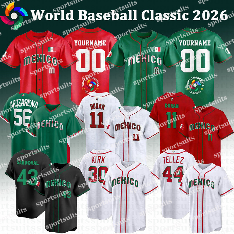 56 Randy Arozarena 2026 Team Mexico Baseball Jersey World Baseball Classic Jarren Duran Luis Urias Taijuan Walker Alejandro Kirk Patrick Sandoval Alec Thomas men