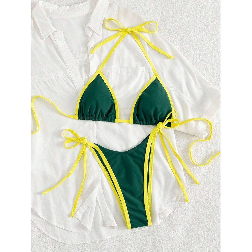 Sexy Contrast Color Separates Micro Bikini 2026 Women's Swimsuit Female Swimwear Mini Thong Bikinis Set Two-piece Bathing Suit Z260206
