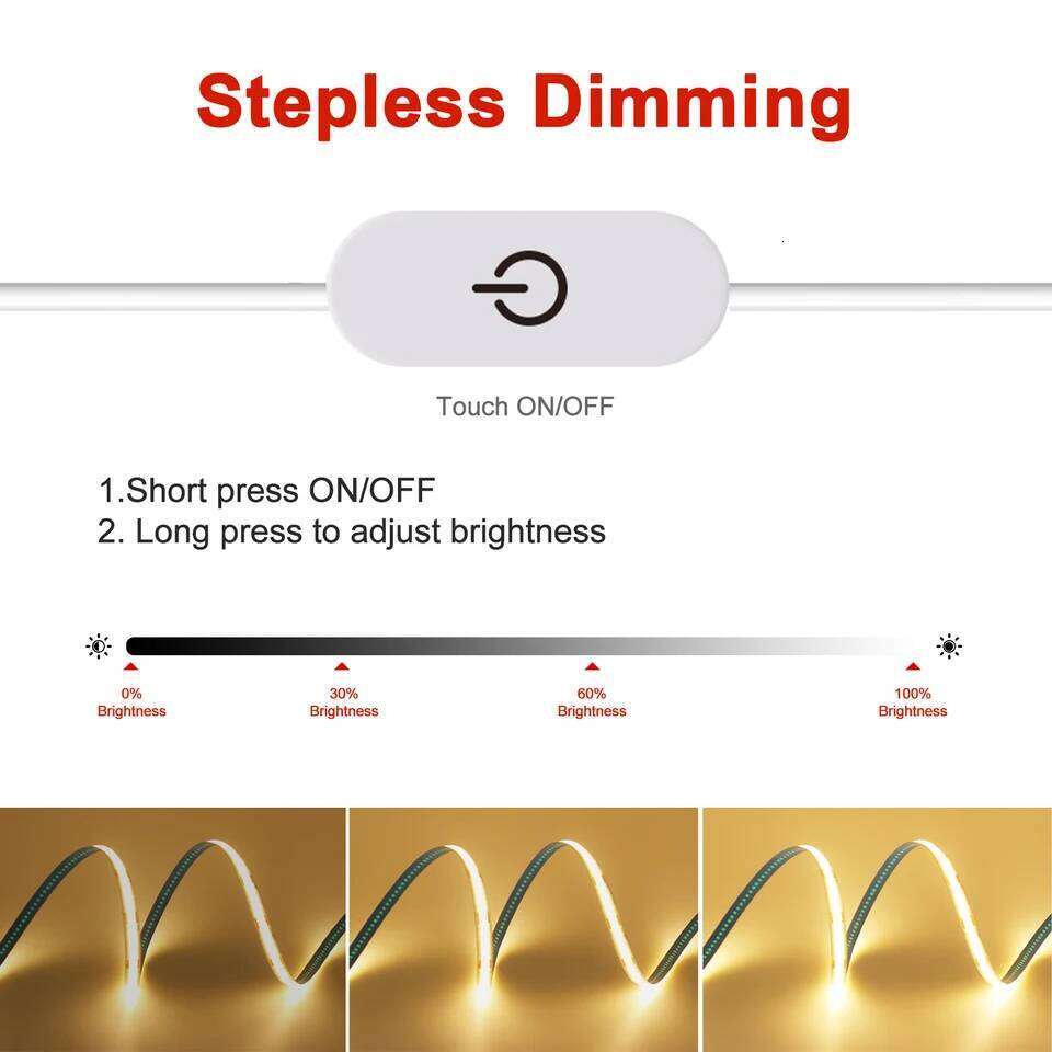 5V COB Strip 320LEDs/M Touch Sensor Dimmable USB Flexible LED Ribbon Adhesive Tape DIY Mirror TV Backlight Night Light Z260206