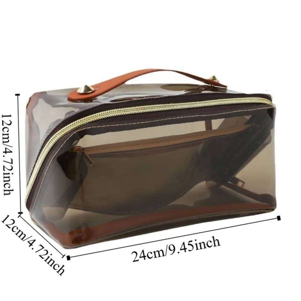 Large Capacity Transparent Makeup Bag Pillow Shape Top Handle Portable Cosmetic Pouch Zipper Closure Easy Carry-On Y260206
