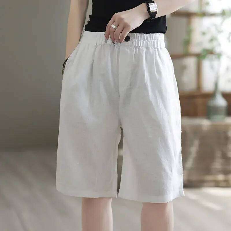 Womens Wide Leg 2025 New Comfy Cotton Linen Summer Fashion Casual Short Pants Loose Knee Length Shorts XJ260206