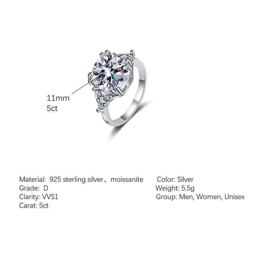 5Ct Ring, Stunning Sterling Silver Men And Women, Engagement Moissanite Diamond Wedding Ring
