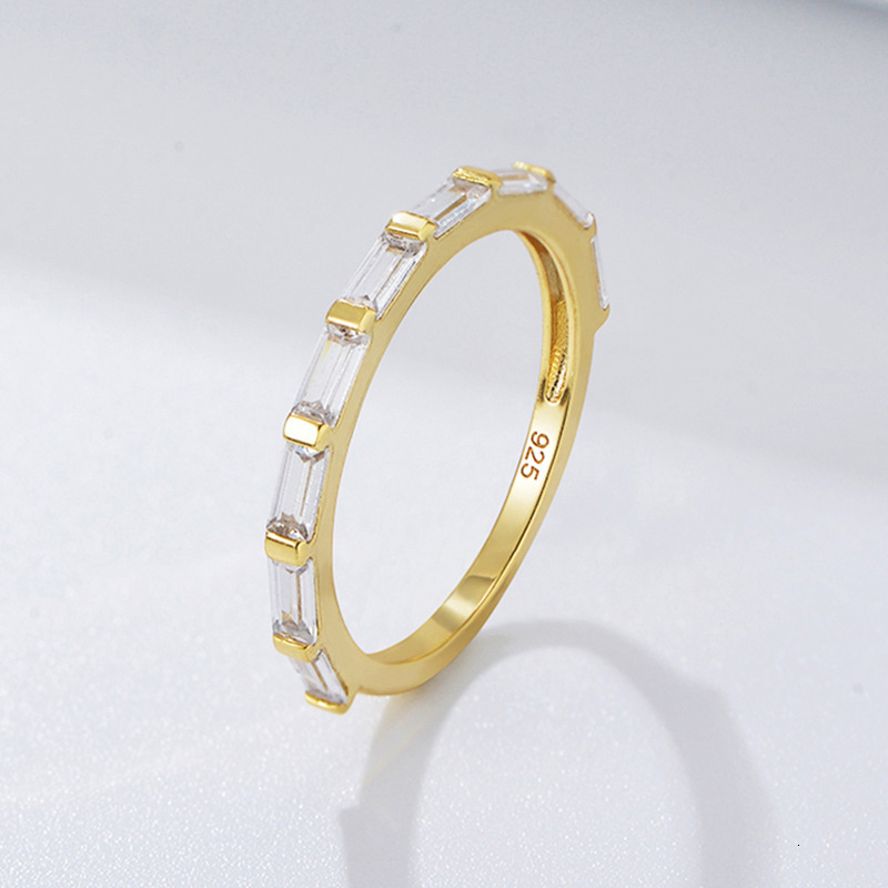 rectangular zircon sterling silver ring for women, fashionable, simple, light luxury, high-end feel, diamond-studded ring,