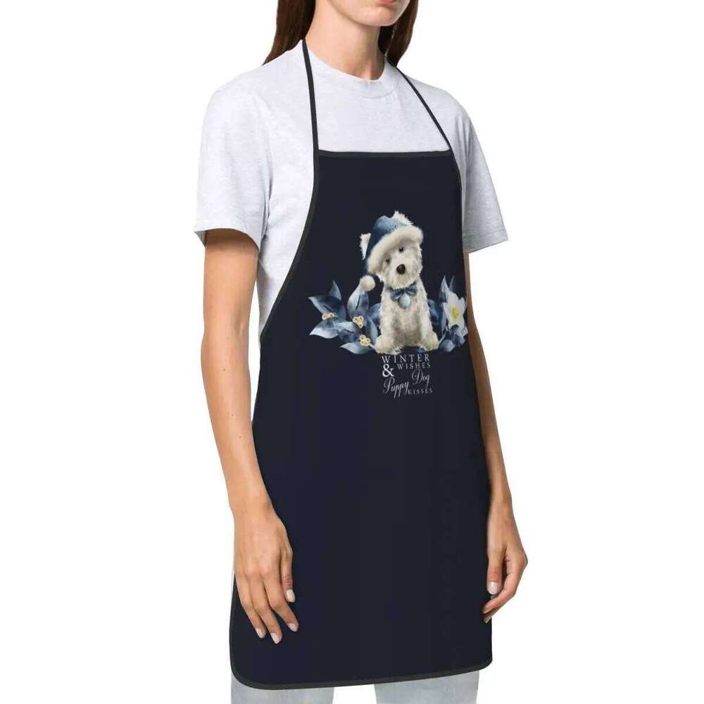 Cute West Highland White Terrier Dog Aprons for Women Men Westie Puppy Adult Kitchen Chef Bib Tablier Cuisine Cooking Baking S260205