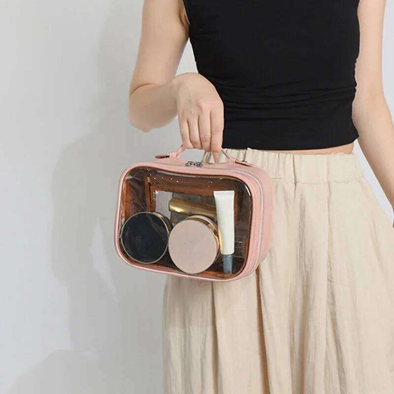 Portable Travel Wash Female Transparent Large Capacity Waterproof Pvc Multifunctional Handbag Cosmetic Storage Bag Organizer Y260206