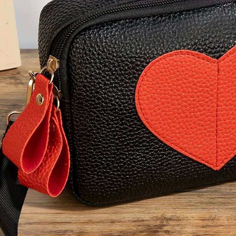 Lychee Pattern Heart-Shaped Crossbody Stylish Mini Shoulder Bag, Women'S Zippered Square Wallet, Suitable for Women, Girls XJ260129