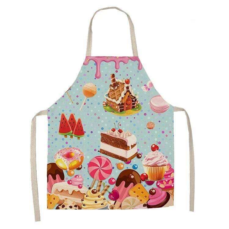1 piece cake donut pattern printed linen kitchen cooking baking apron home cleaning anti-stain tool S260205