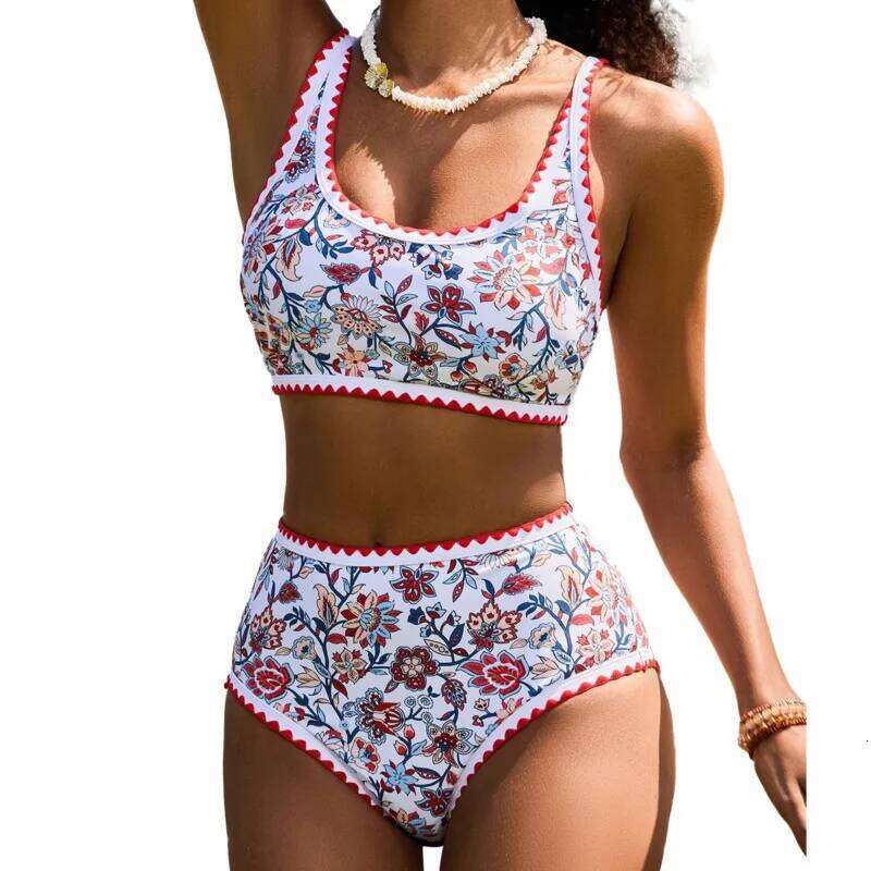 New Sexy Bikinis Print Swimsuits Women's Swimwear Push Up Female Beach Swim Wear Bathing Suits High Waist Bikini Set Pool Bather XJ260206