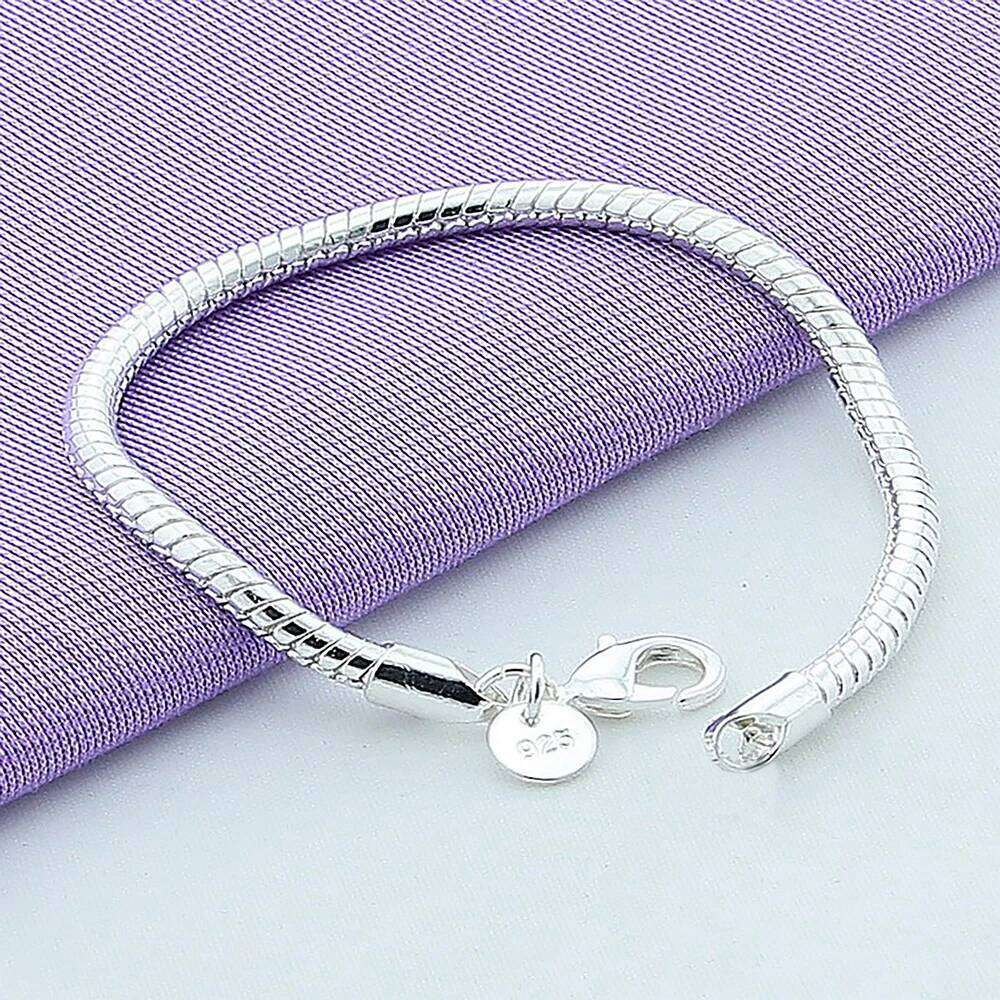 925 Silver 3MM Snake 16-23CM Chain Bracelet Fashion Party Gifts Jewelry for Women Men punk Accessories 26H0206