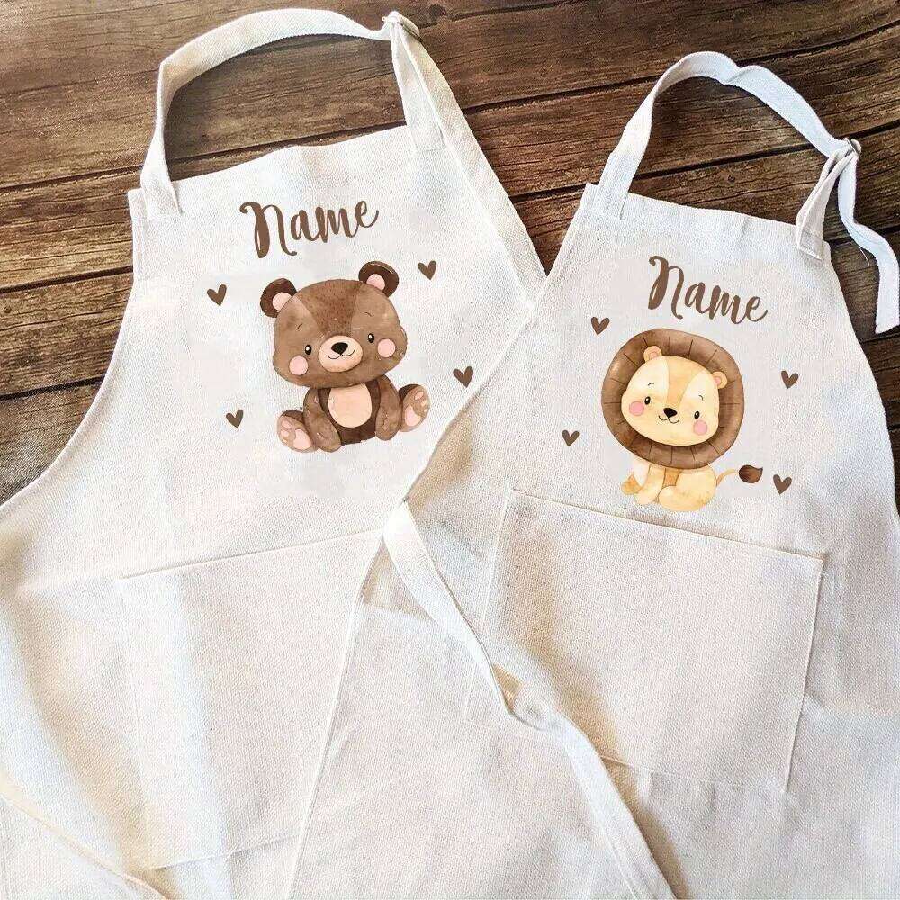 Personalized Animal Pattern Cooking and Baking with Name Children Apron Stocking Stuffer Gift for Kids S260205