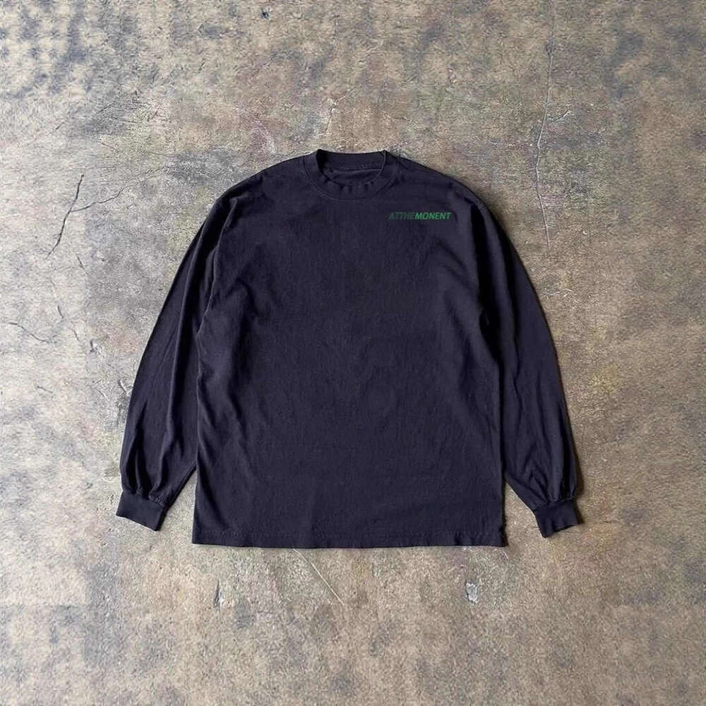 300g heavyweight pure cotton! American retro style with small letter design print, unisex versatile long-sleeve T-shirt for autumn fashion