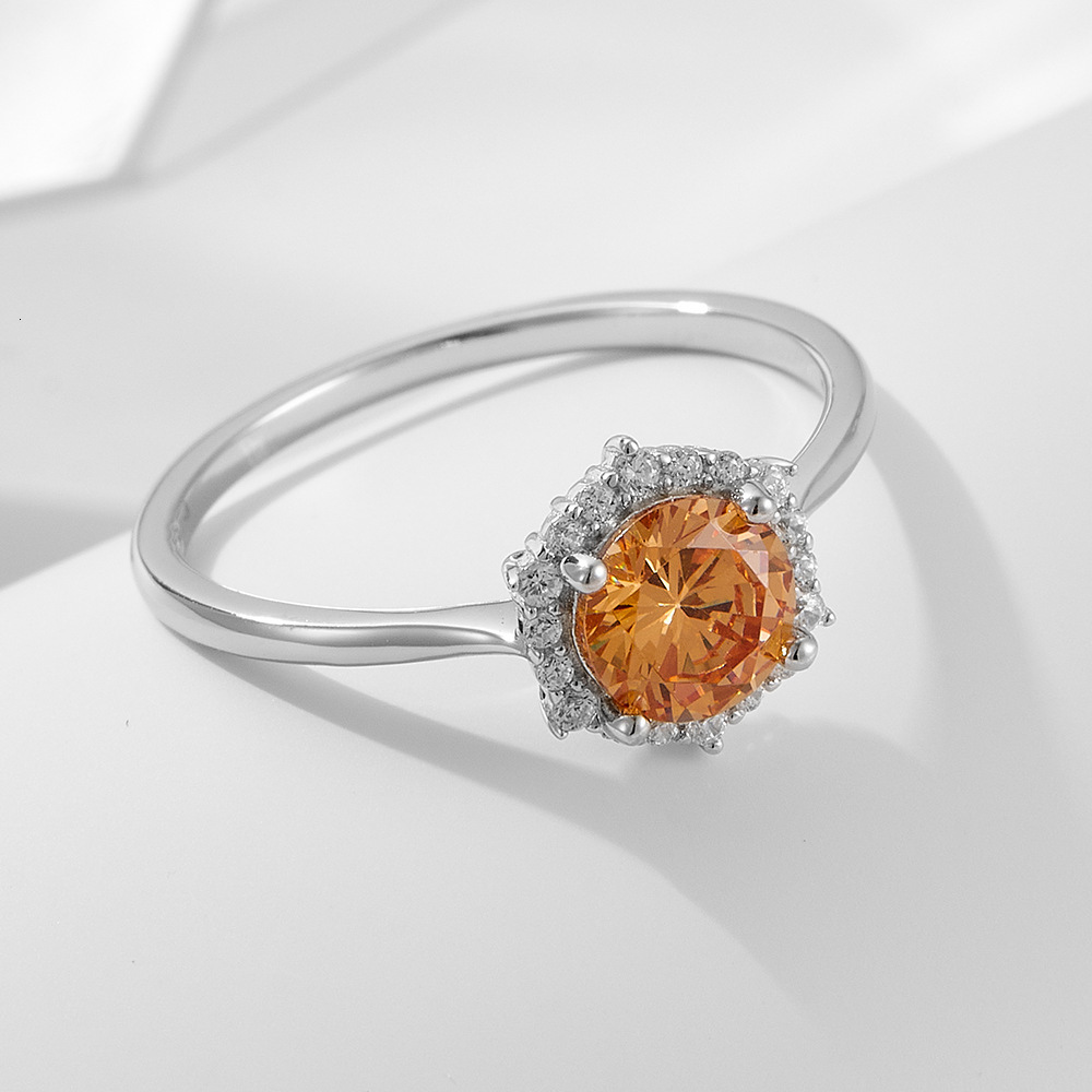 S925 sterling silver light luxury champagne zircon for women, simple niche design, high-end engagement and wedding ring