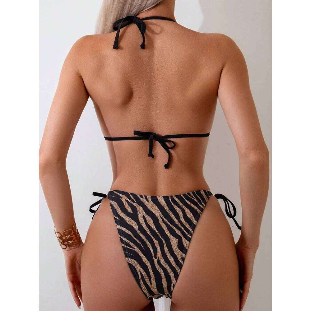 Sexy Striped Micro Bikini 2025 Trend Women Swimsuit Female Halter Swimwear Thong Bikinis Set Two-piece Beachwear Bathing Suit Z260206