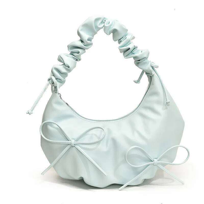 INS Simplicity Korean Sweet Hobo for Student Girl Solid Color Bow Ribbon Shoulder Large Capacity Commuter Storage Bag Y260205