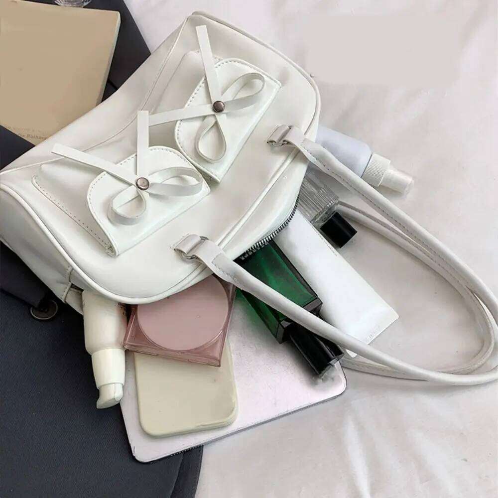 French Style Bow Ribbons Bowling Elegant PU Leather Boston Shoulder Casual Large Capacity Women Handbags Underarm Bag Y260205