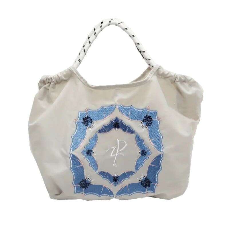 Japanese Style Retro Pattern Eco-Friendly Embroidered Nylon Canvas Paisley Shopping Bag For Women MASA