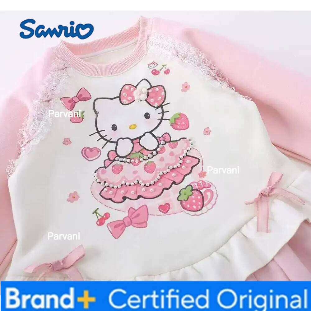 Sanrio Hello Kitty Girls'autumn Winter Velvet Sweatshirt Long-Sleeved Top Cartoon Western Style Princess Outer Wear Cute H260206 - view 5
