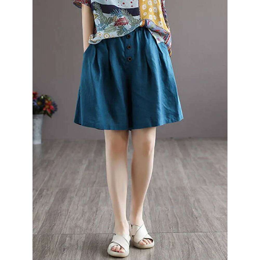 Summer Chic Design Button Baggy Shorts Women Cotton Linen Oversize Loose Short Pants Korean Casual High Waist Pantalones Cortos XJ260206