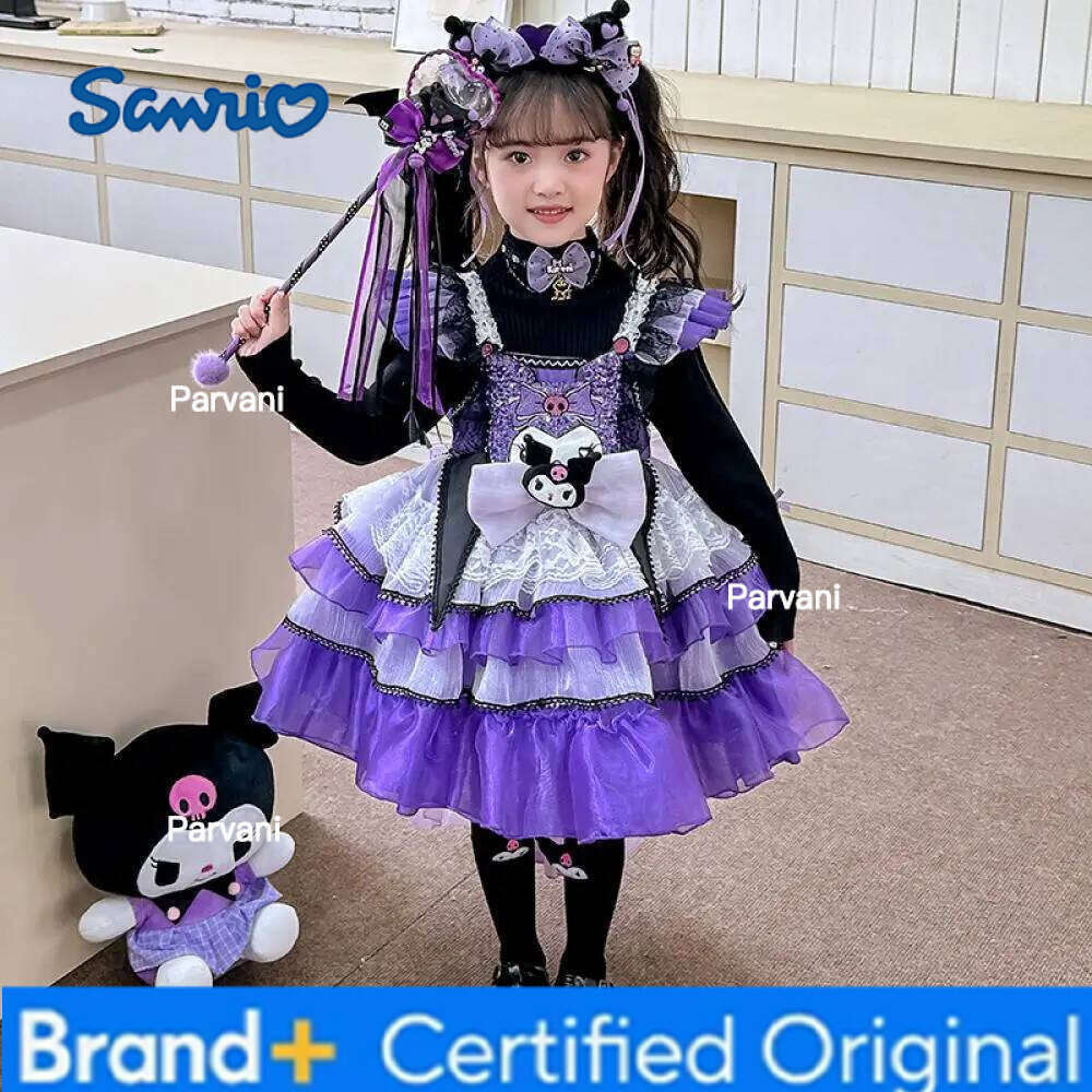 Sanrio Cute Lolita Kuromi Girls Kids Suspender s Anime Kawaii Student Dress Skirt Suit Soft Trendy Fashion Birthday Gift H2602061 - view 5