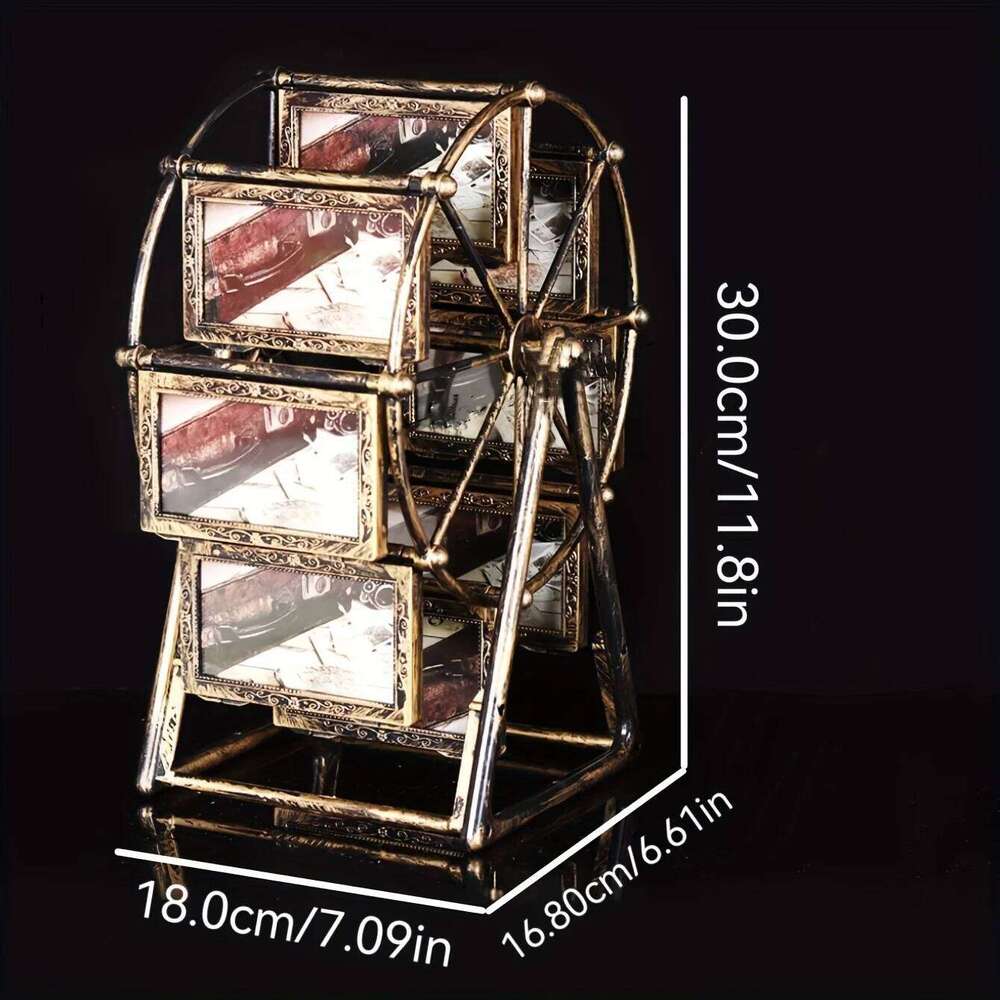 Rotating Ferris Wheel Photo Frame, Holds 8 4" Pics, Perfect Desk Decor. Gift for Valentine's/Birthday/Christmas. S260205