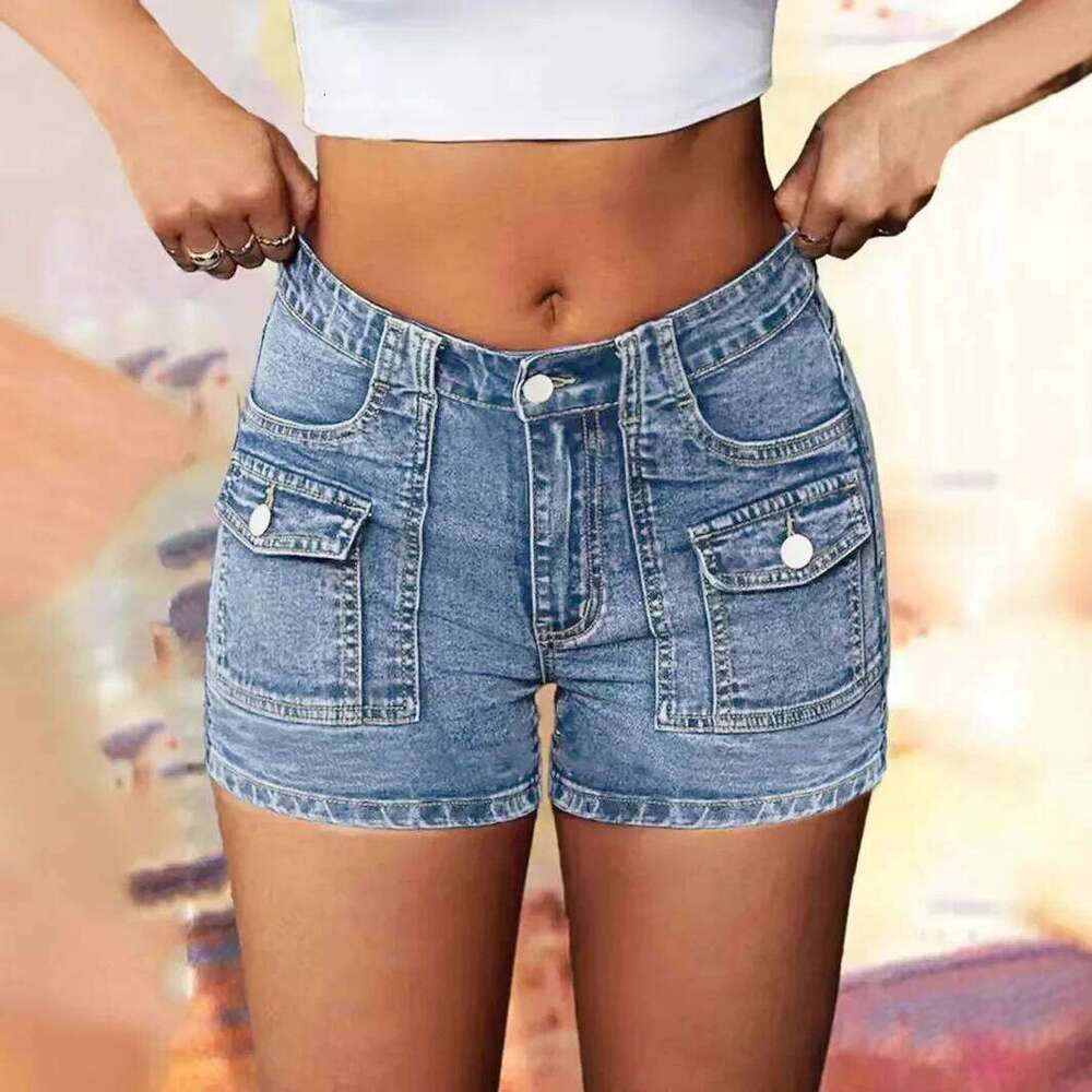 Distressed Jeans Denim Shorts Women Jean Washed High Waist Pockets Spliced Basics Casual Zipper Fly Slim Skinny Summer C260206