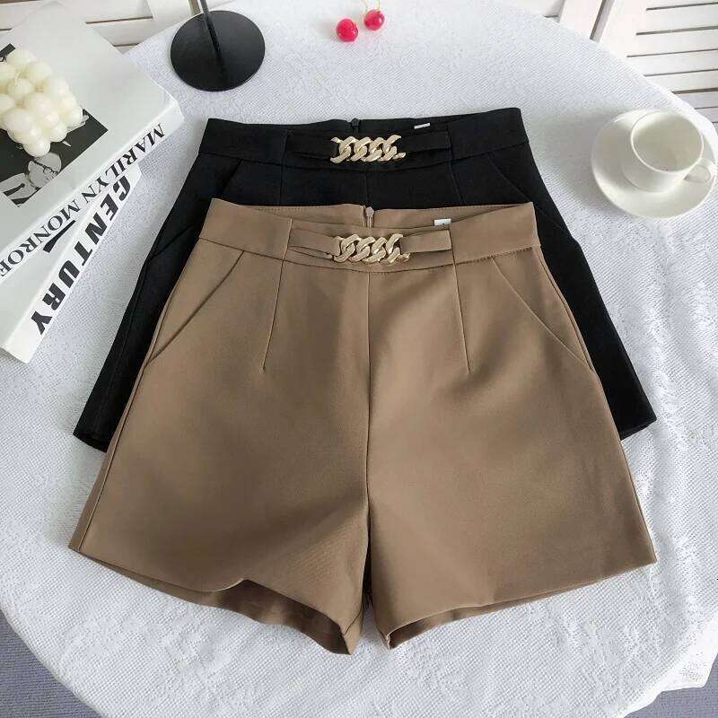 ITOOLIN Casual Fashion Chain Suit High Waist Slim A-line Shorts Office Loose Straight Trousers Women 2024 Summer XJ260206