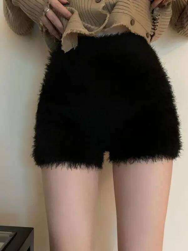Sweet Foreign Style New Fashion Spring Women Plush cotton lounge Shorts Solid Color Knitted black warm trendy high waist WBJX XJ260206