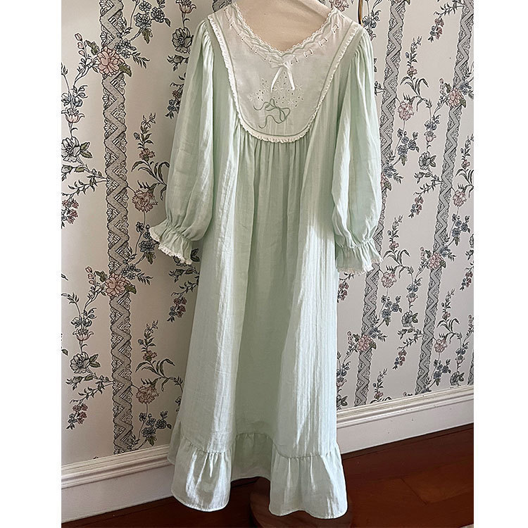 Morning Mist Girl Fairy Princess Nightgown Double Layer Gauze Pure Cotton Home Wear Style Pajamas for Women Spring Summer 201109