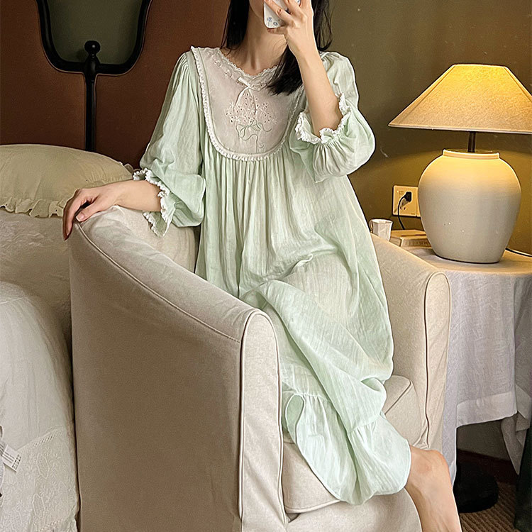 Morning Mist Girl Fairy Princess Nightgown Double Layer Gauze Pure Cotton Home Wear Style Pajamas for Women Spring Summer 201109