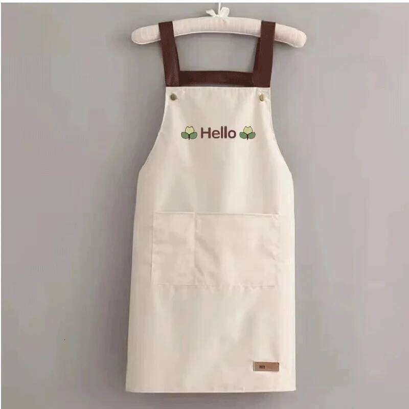 Hello Letter Printed Waterproof Apron Kitchen Cooking Home Large Pocket Storage Baking Shoulder Aprons Hotel Specific Practical S260205 3d8