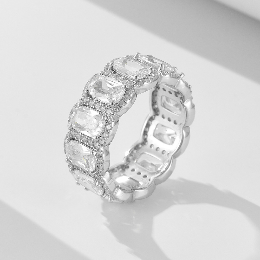 925 Sterling Silver Micro Pave Zircon Full Diamond Combination Fashion Simple Ins Style Versatile Stacking Ring