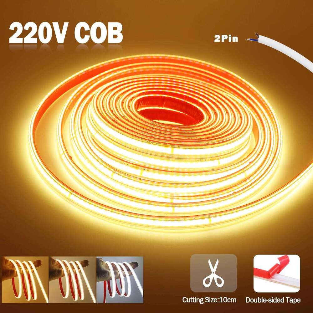 AC 220V COB Strip 240Leds/M IP65 Waterproof Adhesive Flexible Ribbon Built-in Rectifier IC LED Lights for Room Outdoor Lighting Z260206