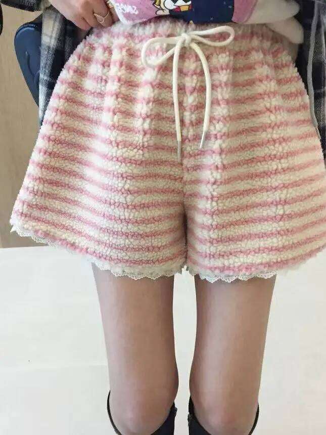 Korean Sle High Waist Thiened Lamb Fur Casual Pants Women's Autumn Winter Spor Dstring Plu ort Trousers XJ260206