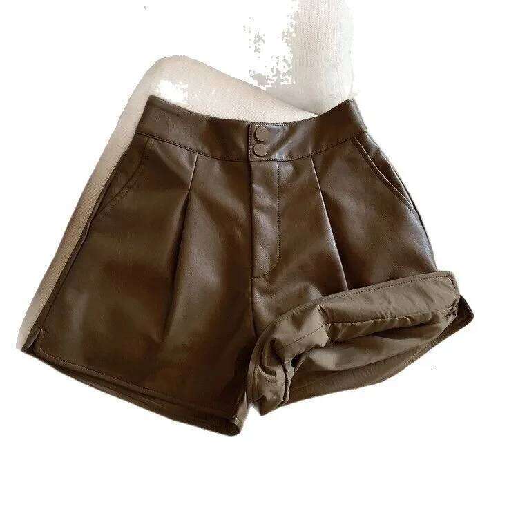 High PU Women's Casual Pure Color Slimming Fashionable Autumn Winter Low Waist Leather Shorts XJ260206