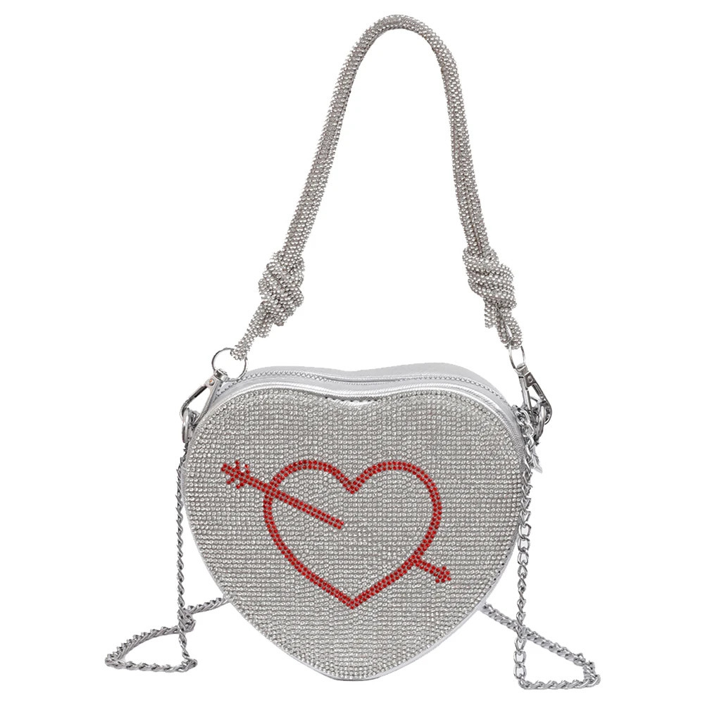 Crossbody Purse for Women Heart Shape Handbag PU Leather Rhinestone Crossbody Bag with Inner Pocket Clutch Purse for Work Travel 260129