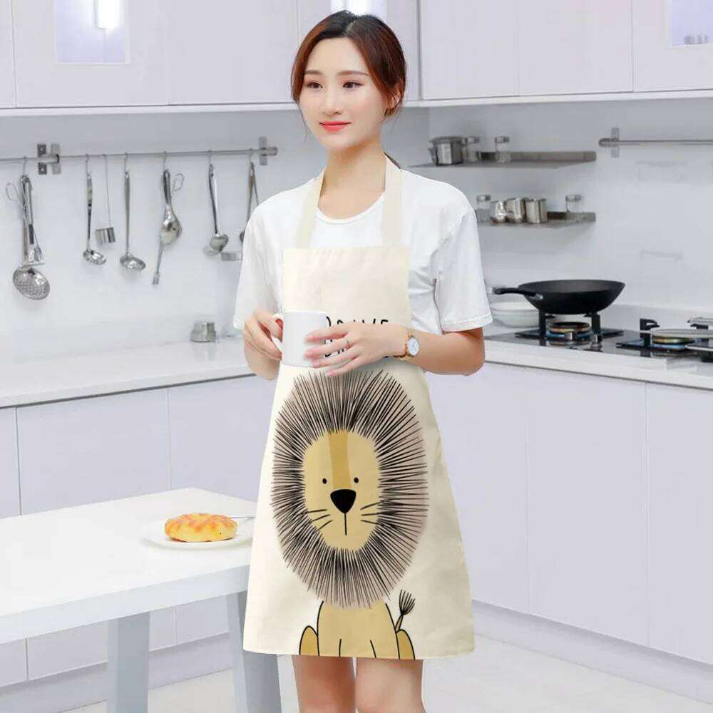 Kitchen Cooking Animal Print Aprons For Lion Elk Bear Fox Women Sleeveless Biking Bibs Pinafores Children Apron Home Bib S260205
