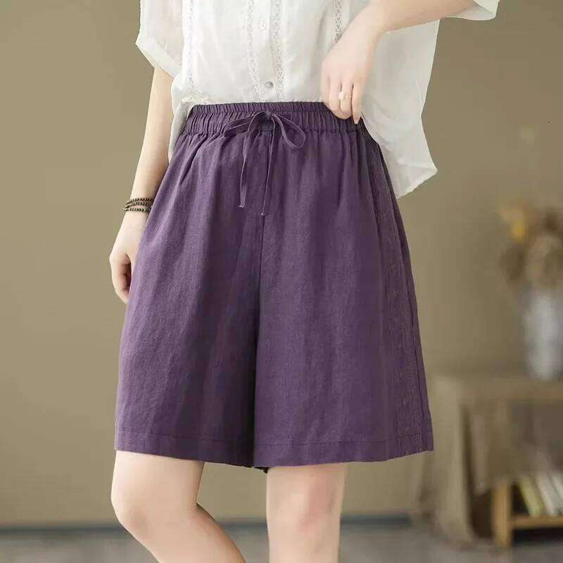 Casual Cotton Linen Wide Leg Shorts Women's Fashionable Ageless Summer New Style Five Parts Pants Versatile for Women XJ260206