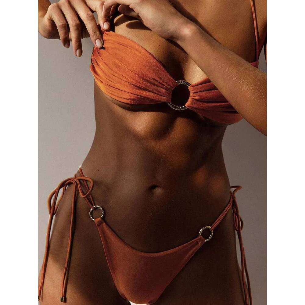 Halter Bikinis Sexy Swimsuit Women Solid Color Swimwear Hollow Out Bikini Set Two Piece Suit Summer Bathing Suits Z260206