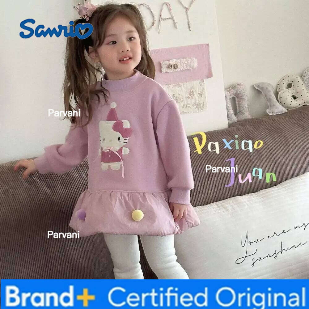 Sanrio New Hello Kitty Lined Thickened Korean Kindergarten Stylish Sweet Cute Girls' Winter Skirt Sweatshirt Dress H260206 - view 7