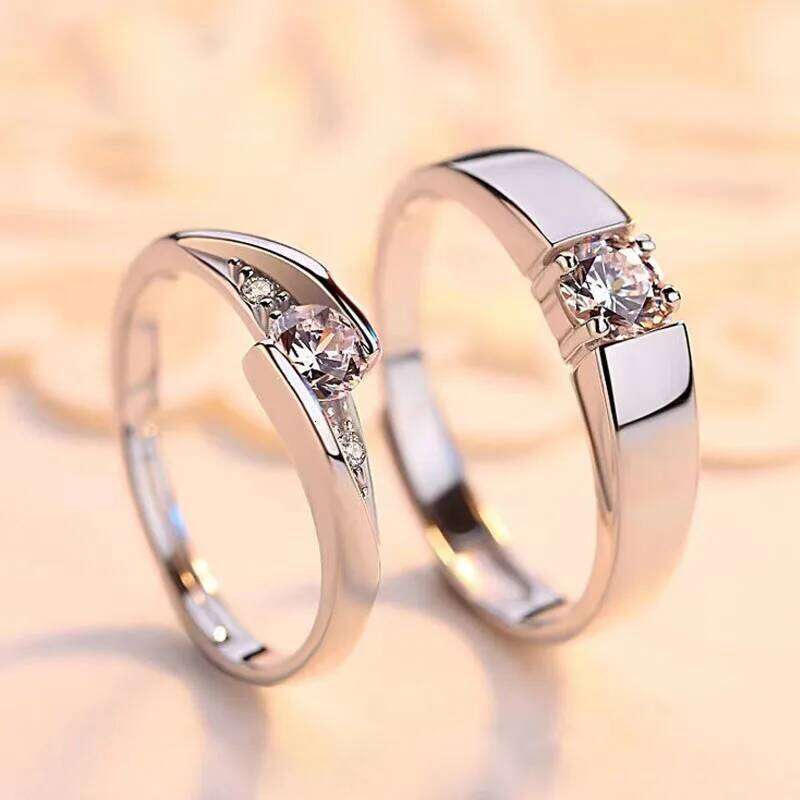 2025 Hot Sale Adjustable Copper Plated Platinum Crystal Couple Ring Set Overlap Opening Finger Jewelry Wholesale Drop Shipping W260206