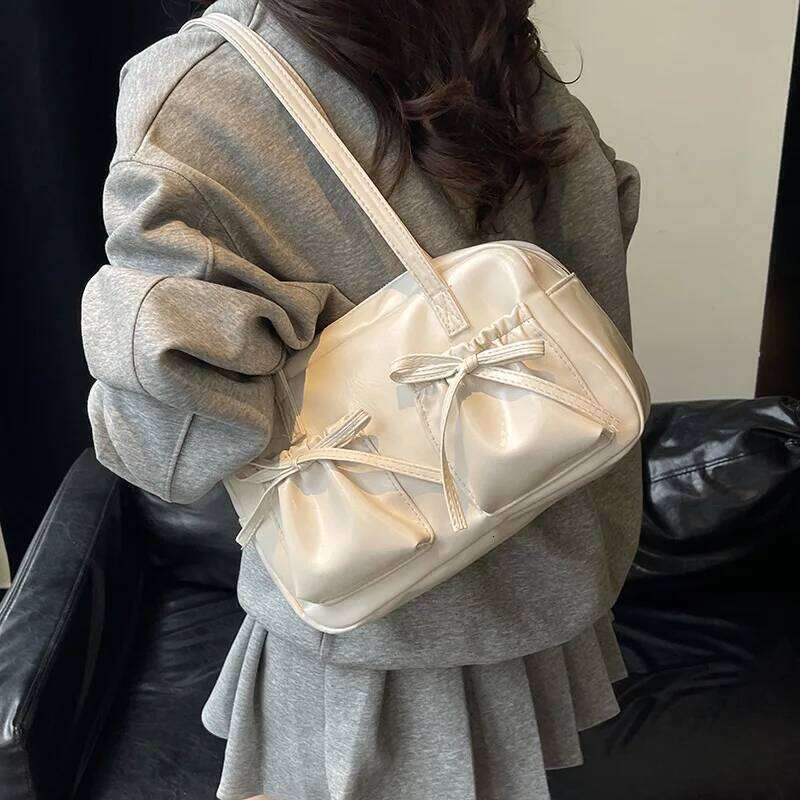 Chic Bowknot Leather Handbag Shoulder Bag, Multi-Color Stylish Totes Bags, Shiny, Versatile for Daily/Office/Date Outfits Y260205