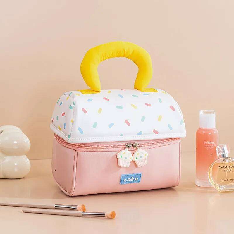 2025 Cute cosmetic thickened small house gift, large-capacity partition storage bag, soft portable toiletry bag Y260206