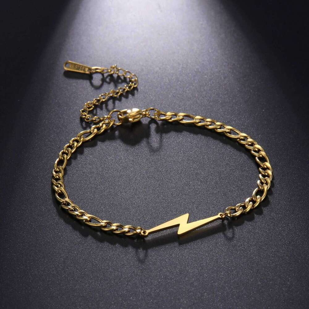 My Shape Fashion Lightning Charm Bracelets For Men Women Stainless Steel Bracelet Bangle Figaro Chain Male Wristband Jewelry 26H0206