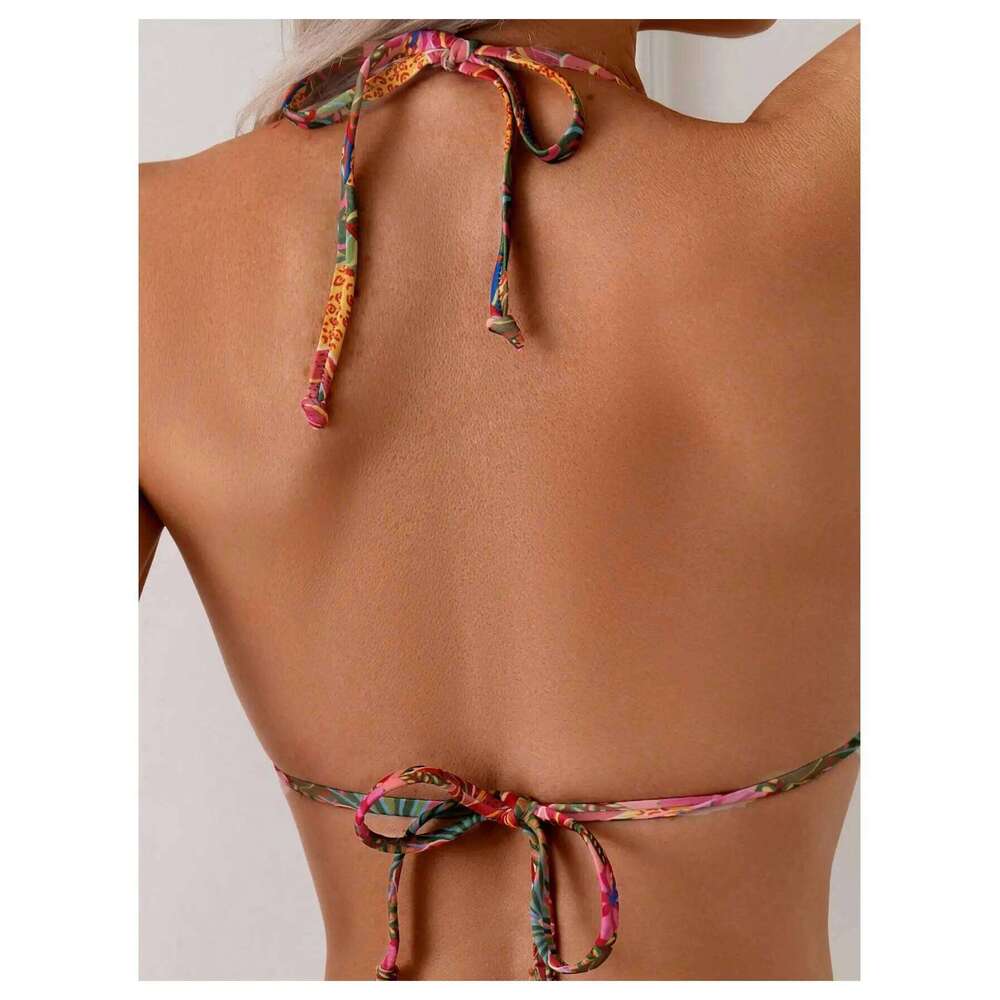 Women's 2 Piece Tropical High Cut Bikini Sets Tie Back Triangle Bathing Suit Boho Swimwear XJ260206