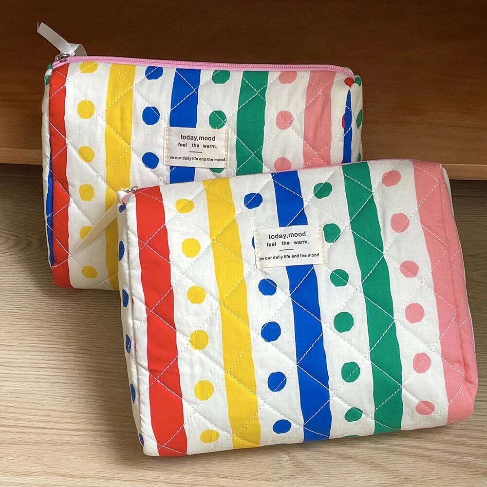 Fashion Portable Women Rainbow Quilted Travel Tote Cosmetic Toilet Storage Bag Makeup Orgainzer Pouch Cute Handbag For Girls Y260206