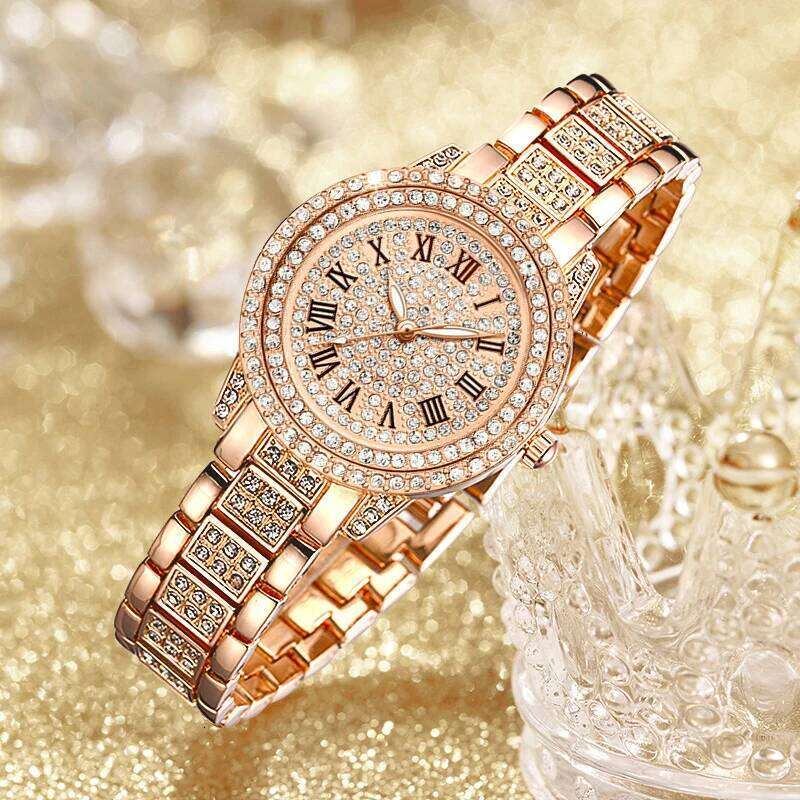 Fashion Rhinestones Quartz Watches Luxury Brand Roman Scale Stainless Steel Strap Elegant Dress Watch Women Gifts Z260206