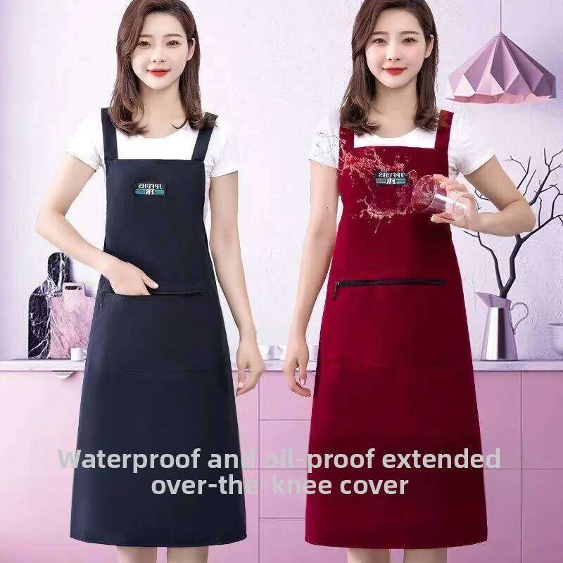 Waterproof Oil-resistant Extended plus Size Kitchen Home Use Knee-length Cooking Dining Workwear Waist Apron S260205